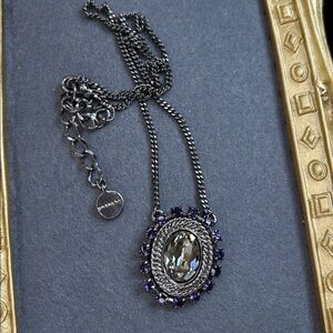 Givenchy Silver and Purple Glass Pendant Necklace